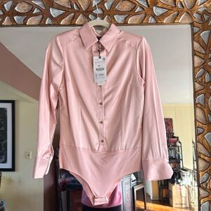 Zara bodysuit shirt silk, padd shoulders, small size, nwt